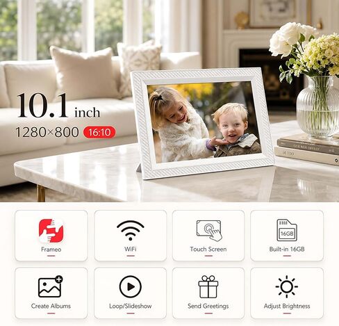 Frameo Digital Picture Frame 10.1" Digital Calendar 2-in-1|WiFi Smart Photo Frame16GB with 1280x800 HD Touchscreen|Sync Family Calendars Planner|Share Photos/Videos from Phone|Gifts for Mom Parents in Kuwait