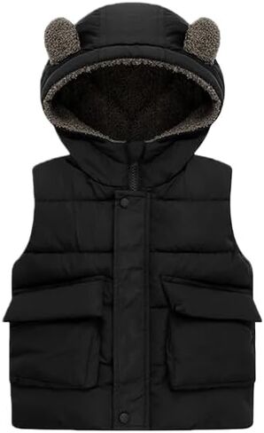 Meufam Toddler Baby Boys Girls Hoodie Winter Puffer Vest Sleeveless Bear Ears Hoodie Down Coat with Pocket in Kuwait