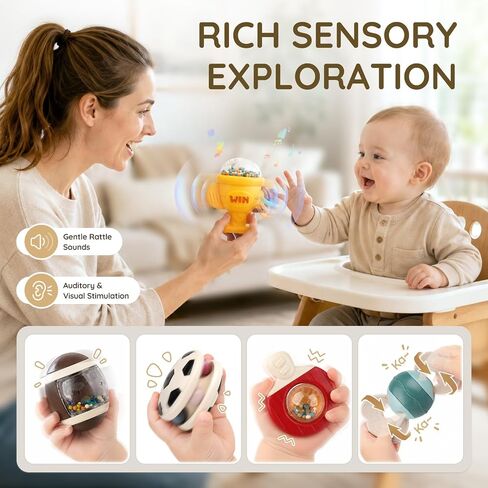 Joyreal Baby Toys 0-6 Months, 10PCS Baby Rattles Teething Toys 3-6 Months | BPA Free, Sensory Development, Easy Clean & Sterilize, Easy Grip, Teething Relief, Sports Theme, Storage Box, Baby Gift in Kuwait