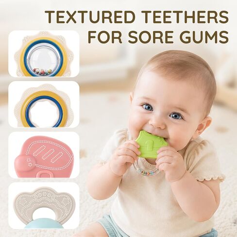 Joyreal Baby Toys 0-6 Months, 10PCS Baby Rattles Teething Toys 3-6 Months | BPA Free, Sensory Development, Easy Clean & Sterilize, Easy Grip, Teething Relief, Sports Theme, Storage Box, Baby Gift in Kuwait