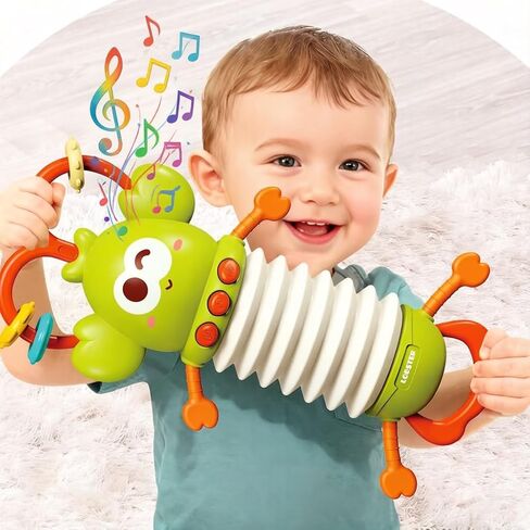 Montessori Sensory Toy, Musical Toys for Toddlers 1-3, Toddler Teething Relief, Lobster Baby Accordion Silicone Pulling Toy Rattles for Babies 6-12 Months in Kuwait