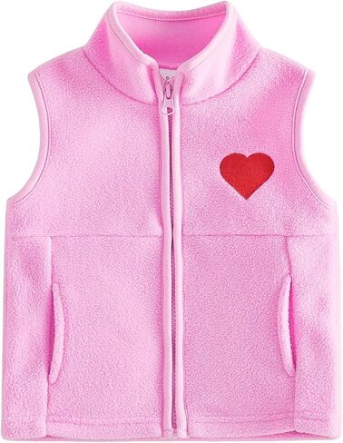Toddler Baby Boy Girl Valentines Vest Sleeveless Heart Embroidery Sherpa Fleece Waistcoat Outwear Spring Outfit in Kuwait