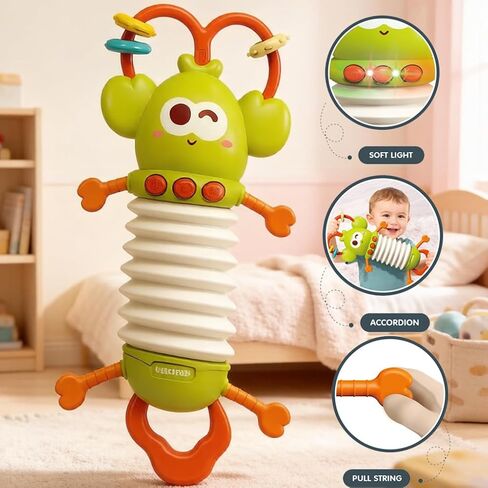 Montessori Sensory Toy, Musical Toys for Toddlers 1-3, Toddler Teething Relief, Lobster Baby Accordion Silicone Pulling Toy Rattles for Babies 6-12 Months in Kuwait
