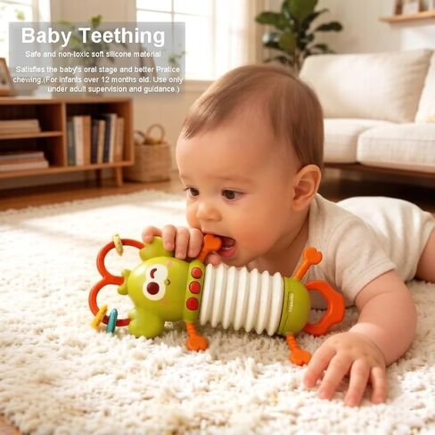 Montessori Sensory Toy, Musical Toys for Toddlers 1-3, Toddler Teething Relief, Lobster Baby Accordion Silicone Pulling Toy Rattles for Babies 6-12 Months in Kuwait