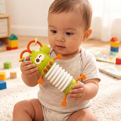 Montessori Sensory Toy, Musical Toys for Toddlers 1-3, Toddler Teething Relief, Lobster Baby Accordion Silicone Pulling Toy Rattles for Babies 6-12 Months in Kuwait