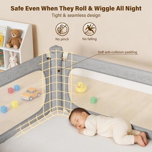 King Size Bed Rails for Toddlers: 3-Piece with Corner Cushion | Stable, Tool-Free Install, Fold-Down & Dual Safety Lock, Side Pocket, Adjustable for 2-13" Mattress, for Baby Co-Sleeping in Kuwait