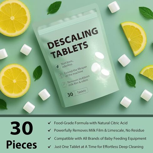 Descaling Tablets Descaler, 30 Count, Compatible with Momcozy, Baby Brezza Bottle Washer, Warmer, Sterilizer & Formula Maker, Descaler for Milk & Limescale Removal in Kuwait