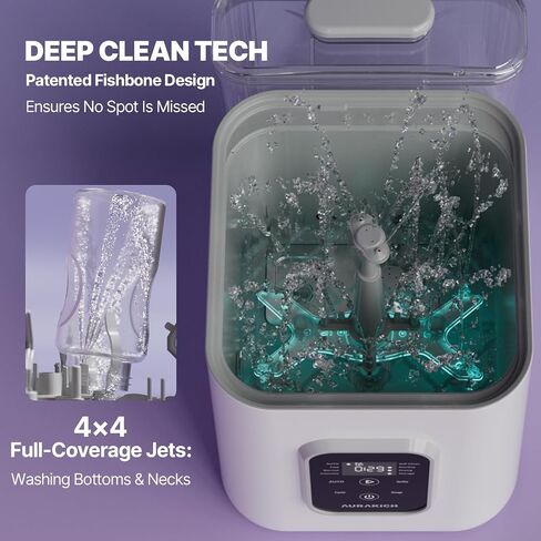 Baby Bottle Washer, Sterilizer & Dryer | All-in-One Pro Cleaning Machine with Fishbone Spray Arm, Self-Cleaning & AUTO Mode, Dual Water Inlet for Bottles, Breast Pump in Kuwait