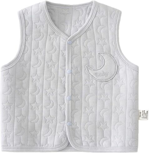 Irsutey Baby Solid Color Star and Moon Quilted Pattern Sleeveless Vest Toddler Comfortable Warm Lightweight Button Vest in Kuwait