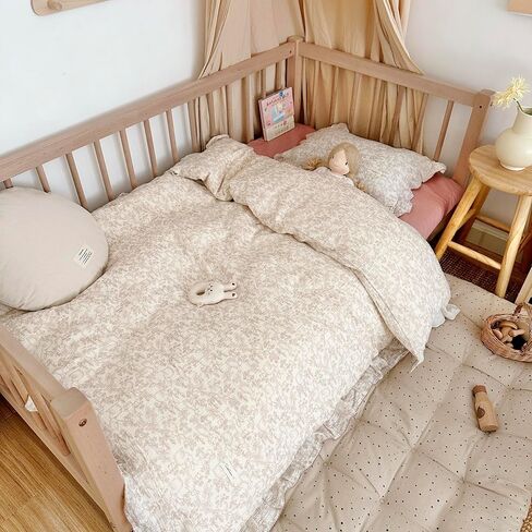 AOJIM Muslin Cotton Kids Duvet Cover Set 2 Pieces for Boys Girls, Ruffled Design Forest Themed Pattern Toddler Bedding Comforter Cover 47X59'' and 1 Matching Pillowcase 20X12 inch in Kuwait