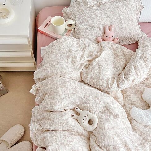 AOJIM Muslin Cotton Kids Duvet Cover Set 2 Pieces for Boys Girls, Ruffled Design Forest Themed Pattern Toddler Bedding Comforter Cover 47X59'' and 1 Matching Pillowcase 20X12 inch in Kuwait