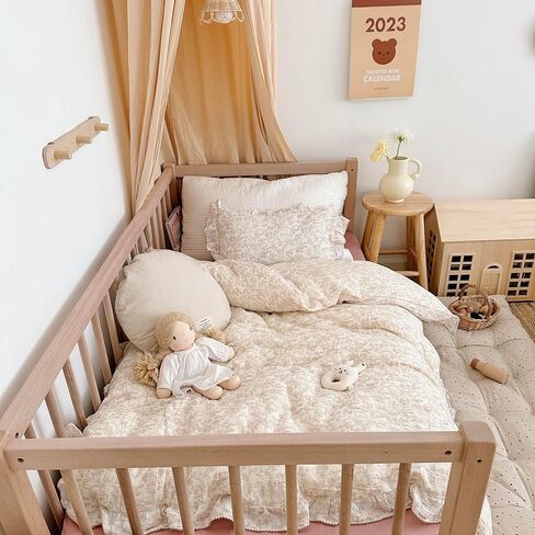 AOJIM Muslin Cotton Kids Duvet Cover Set 2 Pieces for Boys Girls, Ruffled Design Forest Themed Pattern Toddler Bedding Comforter Cover 47X59'' and 1 Matching Pillowcase 20X12 inch in Kuwait