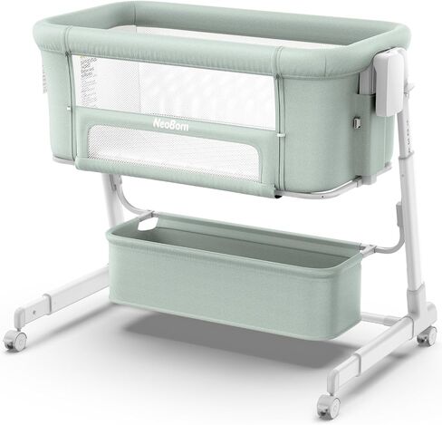NeoBorn 4 in 1 Baby Bassinet, Bedside Bassinet with Breathable Mesh Design, 7 Height Adjustable Rocking Bassinet, Crib with Comfy Mattress and Wheels for Newborns, Khaki in Kuwait