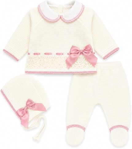 Newborn Long Sleeve Sweater Pants Hat Set Girl Knitted Coming Home Outfit 3 piece in Kuwait