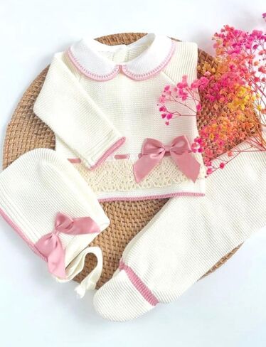 Newborn Long Sleeve Sweater Pants Hat Set Girl Knitted Coming Home Outfit 3 piece in Kuwait
