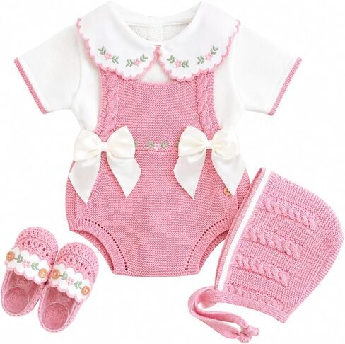 Knit Newborn Girl Old Pink Cloth Set, Spanish outfit Coming Home Infant Knit Outfit 4 pieces in Kuwait