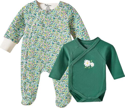 Baby Layette 2 Piece Set for 0-24 Months Fall Winter | Footie Jumpsuit with Long Sleeve Onesie, Tri-layer, Cotton Blend, for Cold Weather in Kuwait