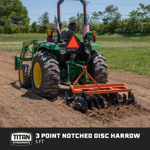 Titan Attachments 3 Point 5 FT Disc Harrow, Category 1 Tractor Attachment, 16" Notched Concave Discs for Soil Preparation, Weed Control & Food Plots in Kuwait