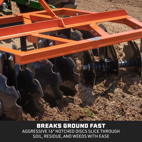 Titan Attachments 3 Point 5 FT Disc Harrow, Category 1 Tractor Attachment, 16" Notched Concave Discs for Soil Preparation, Weed Control & Food Plots in Kuwait