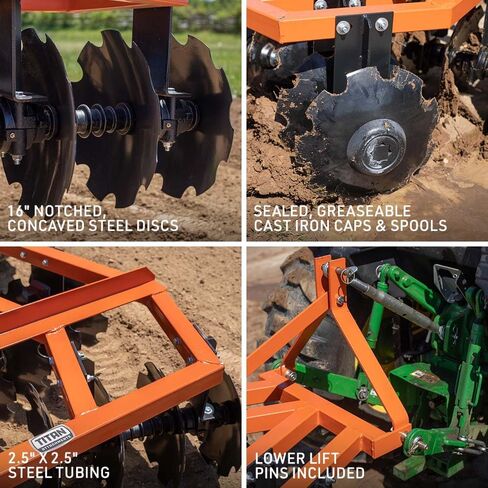 Titan Attachments 3 Point 5 FT Disc Harrow, Category 1 Tractor Attachment, 16" Notched Concave Discs for Soil Preparation, Weed Control & Food Plots in Kuwait