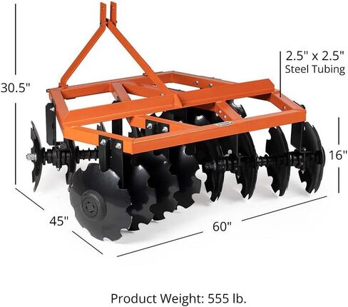 Titan Attachments 3 Point 5 FT Disc Harrow, Category 1 Tractor Attachment, 16" Notched Concave Discs for Soil Preparation, Weed Control & Food Plots in Kuwait