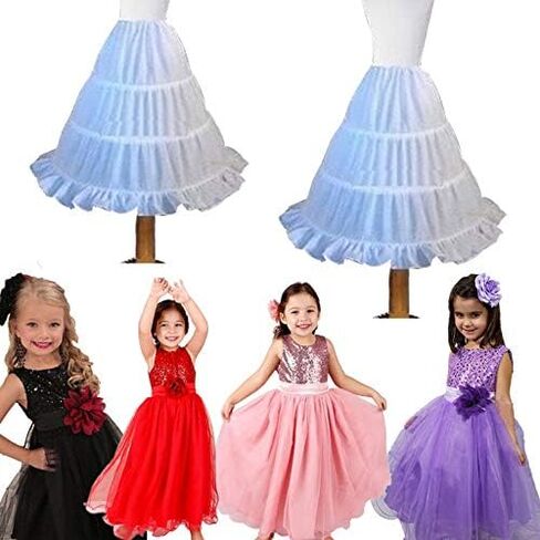 Kids Girls Petticoat Single Layer Solid White 3 Hoop Ruffle A-Line Half Slip Underskirt Wedding Accessorie in Kuwait
