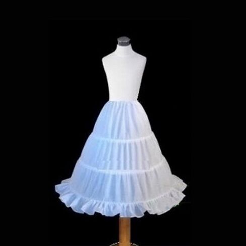 Kids Girls Petticoat Single Layer Solid White 3 Hoop Ruffle A-Line Half Slip Underskirt Wedding Accessorie in Kuwait