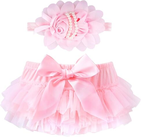 Infant Baby Girl Tutu Skirt with Headband Soft Baby Tutu Dress with Diaper Cover for Daily Birthday Dress in Kuwait