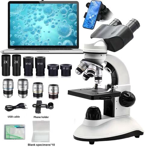 Adult Student Compound Binocular Microscope, Magnification 40X-5000X, Upgraded Dual Upper and Lower Light Sources, Suitable for Beginners, Suitable for School and Home Education in Kuwait