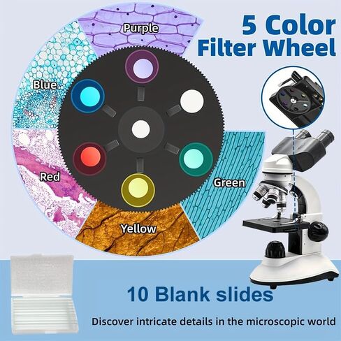 Adult Student Compound Binocular Microscope, Magnification 40X-5000X, Upgraded Dual Upper and Lower Light Sources, Suitable for Beginners, Suitable for School and Home Education in Kuwait