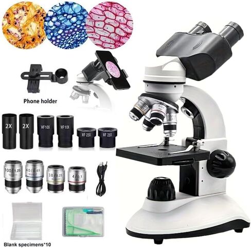 Adult Student Compound Binocular Microscope, Magnification 40X-5000X, Upgraded Dual Upper and Lower Light Sources, Suitable for Beginners, Suitable for School and Home Education in Kuwait