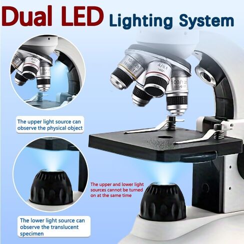 Adult Student Compound Binocular Microscope, Magnification 40X-5000X, Upgraded Dual Upper and Lower Light Sources, Suitable for Beginners, Suitable for School and Home Education in Kuwait