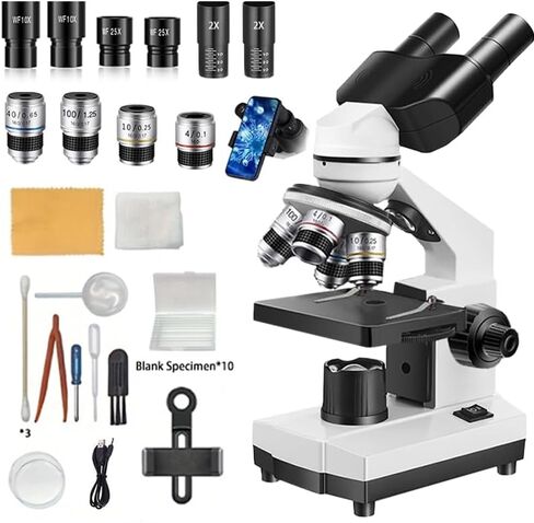 Binocular Compound Microscope for Adults & Students, 40X-5000X Magnification with Dual Upper and Lower LED Lights, Ideal for Laboratory, Classroom, and Home Teaching in Kuwait