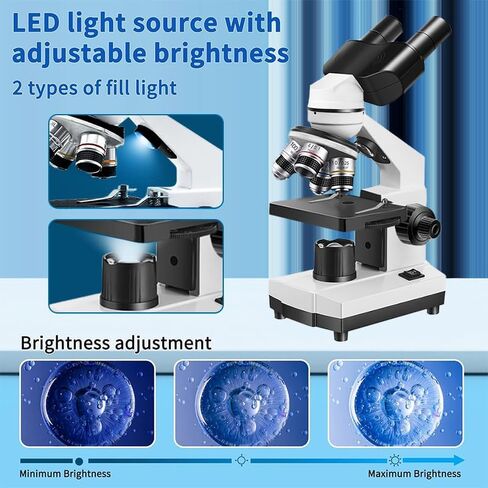 Binocular Compound Microscope for Adults & Students, 40X-5000X Magnification with Dual Upper and Lower LED Lights, Ideal for Laboratory, Classroom, and Home Teaching in Kuwait