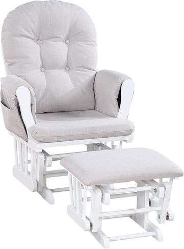 Glider and Ottoman White Wood and Woven Gray Fabric in Kuwait