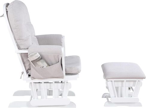 Glider and Ottoman White Wood and Woven Gray Fabric in Kuwait