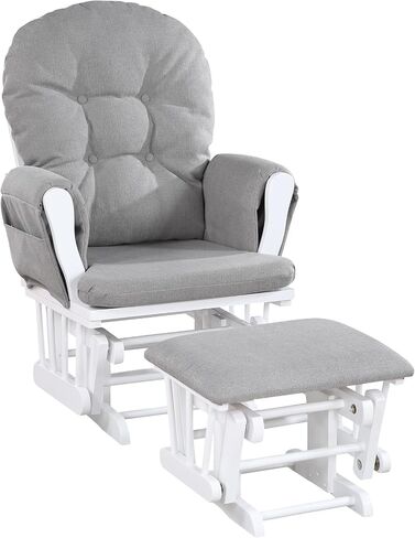 Penau Glider Ottoman, Soft Quiet Gliding, Gray Wood | Nursery Bonding Spot, Soft Gliding Motion, Button Tufted Back, Side Pocket, Matching Ottoman in Kuwait