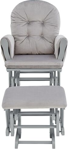 Penau Glider and Ottoman, Button Tufted Gray, Wood Fabric | Nursery Glider And Ottoman Set, Soft Quiet Motion, Button Tufted Back, Side Pocket, Cozy Bonding Spot in Kuwait