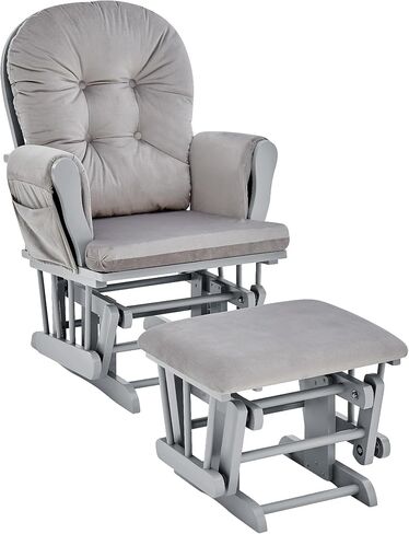 Penau Glider and Ottoman, Button Tufted Gray, Wood Fabric | Nursery Glider And Ottoman Set, Soft Quiet Motion, Button Tufted Back, Side Pocket, Cozy Bonding Spot in Kuwait