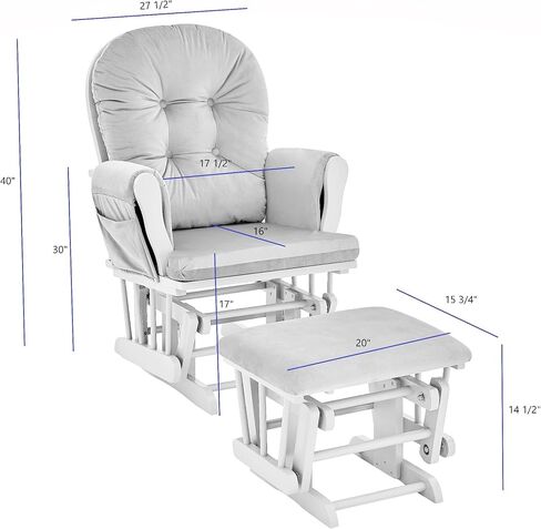 Penau Rocking Chair Glider with Ottoman, Gray Fabric | Nursery Seating, Soft Quiet Gliding, Button Tufted Back Cushion, Side Storage Pocket, Traditional Style in Kuwait