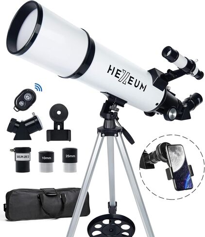 Koolpte 80mm 600mm Telescope for Adults & Beginners, AZ Mount Stargazing | 80mm 600mm telescope for adults and beginners fully multi-coated high-transmission optics phone adapter, remote, bag in Saudi Arabia