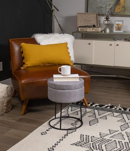 BIRDROCK HOME Grey Linen Storage Stool Ottoman w/Black Metal Leg Base, Soft Compact Padded Seat Footrest, Small Footstool for Living Room Seating, Office, Dorm, Vanity Chair, Bedroom, Couch, Desk in Kuwait