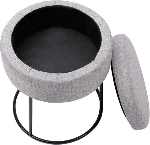 BIRDROCK HOME Grey Linen Storage Stool Ottoman w/Black Metal Leg Base, Soft Compact Padded Seat Footrest, Small Footstool for Living Room Seating, Office, Dorm, Vanity Chair, Bedroom, Couch, Desk in Kuwait
