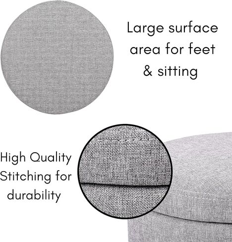 BIRDROCK HOME Grey Linen Storage Stool Ottoman w/Black Metal Leg Base, Soft Compact Padded Seat Footrest, Small Footstool for Living Room Seating, Office, Dorm, Vanity Chair, Bedroom, Couch, Desk in Kuwait