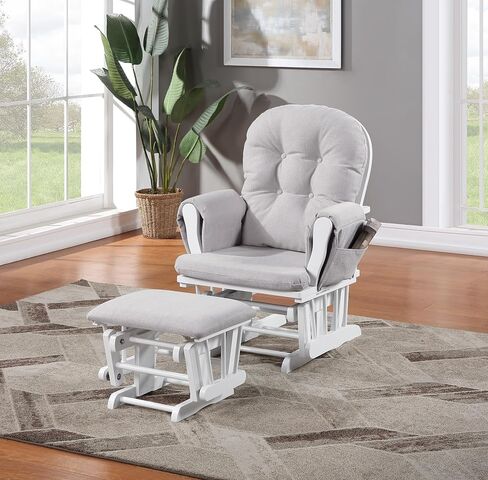 Penau Glider Ottoman, Quiet Gliding, Gray Fabric, Button Tufted | Soft Quiet Gliding, Nursery Bonding Use, Button Tufted Cushion, Side Storage Pocket, Ottoman in Kuwait