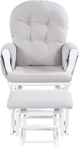 Penau Glider Ottoman, Quiet Gliding, Gray Fabric, Button Tufted | Soft Quiet Gliding, Nursery Bonding Use, Button Tufted Cushion, Side Storage Pocket, Ottoman in Kuwait