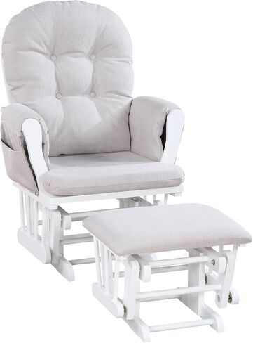 Penau Glider Ottoman, Quiet Gliding, Gray Fabric, Button Tufted | Soft Quiet Gliding, Nursery Bonding Use, Button Tufted Cushion, Side Storage Pocket, Ottoman in Kuwait