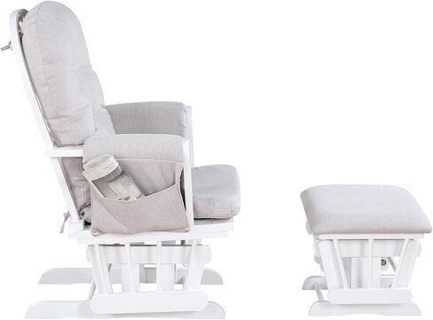 Penau Glider Ottoman, Quiet Gliding, Gray Fabric, Button Tufted | Soft Quiet Gliding, Nursery Bonding Use, Button Tufted Cushion, Side Storage Pocket, Ottoman in Kuwait