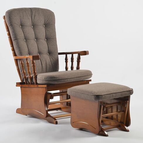 Solid Wood Glider Rocker & Ottoman Set, Cream Nursery for Nursing, Reading | 550 lb capacity, solid rubberwood frame, 16 quiet bearings, removable high-density cushion, contoured backrest, easy assembly in Kuwait
