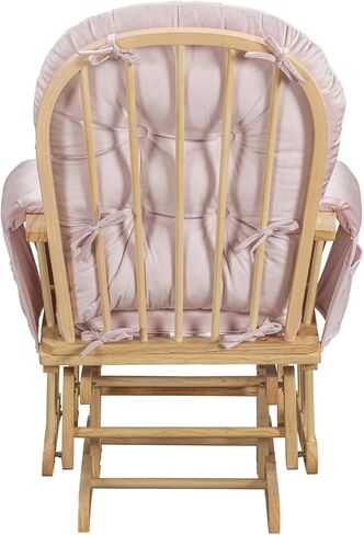 Suite Bebe Mason Nursery Rocking Chair with Ottoman, Wooden Glider for Baby Nursing, Smooth Gliding Rocker, Natural Wood Finish and Pink Fabric in Kuwait